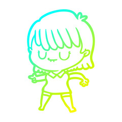 cold gradient line drawing cartoon woman