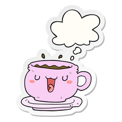cute cartoon cup and saucer and thought bubble as a printed sticker
