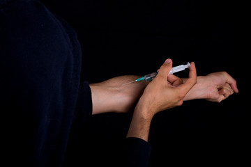 Fototapeta premium .Drugs concept Illness concept. Drug contact, young man very stressed, drug addicted young male