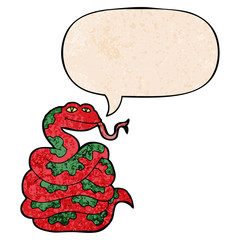 cartoon snake and speech bubble in retro texture style