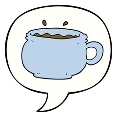 cartoon hot cup of coffee and speech bubble