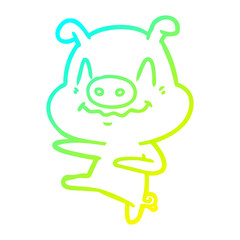 cold gradient line drawing nervous cartoon pig dancing