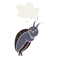 cute cartoon beetle and thought bubble in retro style