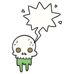 cartoon spooky halloween skull and speech bubble