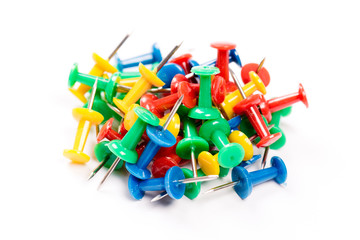 Fototapeta premium set of colorful push pins isolated on white background.