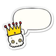 cartoon skull and crown and speech bubble sticker