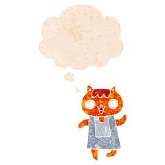 cartoon cat and thought bubble in retro textured style