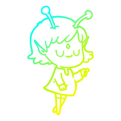 cold gradient line drawing cartoon alien girl