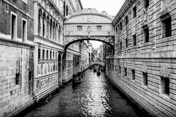 View of Bridge of Sighs (Ponte dei Sospiri) in  Venice, Italy. April 2012  Black and white photo