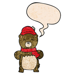 cute cartoon bear and speech bubble in retro texture style