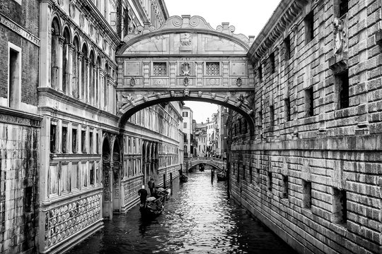 View of Bridge of Sighs (Ponte dei Sospiri) in  Venice, Italy. April 2012  Black and white photo