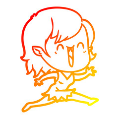 warm gradient line drawing cute cartoon happy vampire girl