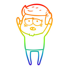rainbow gradient line drawing cartoon tired man