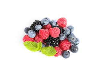 Group of berries isolated on white background, top view