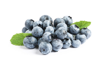 Group of blueberries isolated on white background, close up