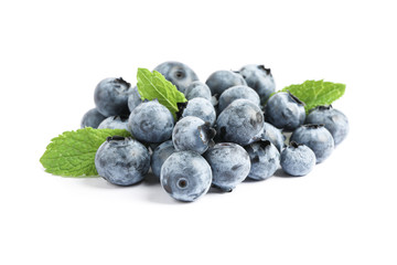 Group of blueberries isolated on white background, close up