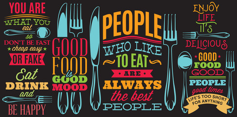 Color inscriptions in retro style on theme of eating with cutlery © 111chemodan111