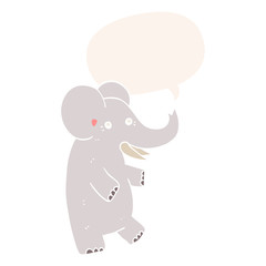 cartoon elephant and speech bubble in retro style