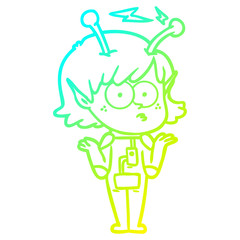 cold gradient line drawing cartoon alien girl