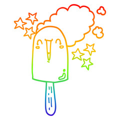 rainbow gradient line drawing cute cartoon ice lolly