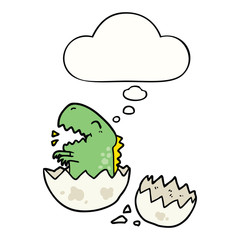 cartoon dinosaur hatching and thought bubble