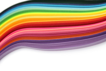 Abstract gradient rainbow color wave curl strip paper background. Template for prints, posters, cards.