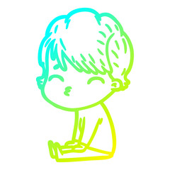 cold gradient line drawing cartoon woman thinking