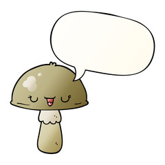 cartoon mushroom and speech bubble in smooth gradient style