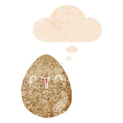 cartoon egg and thought bubble in retro textured style