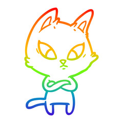 rainbow gradient line drawing confused cartoon cat