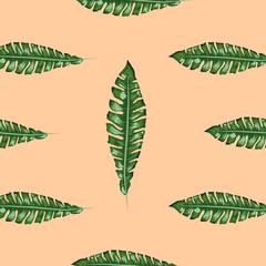 Seamless tropical pattern with banana leaves.