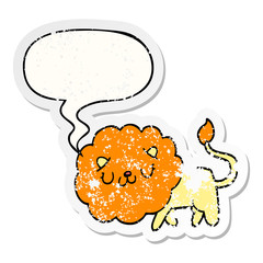 cartoon lion and speech bubble distressed sticker