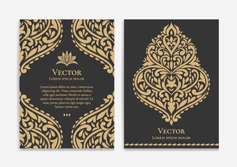 Black and gold luxury invitation card design. Vintage ornament template. Can be used for background and wallpaper. Elegant and classic vector elements great for decoration.