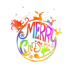 Rainbow silhouette of Santa Claus. Merry Christmas. Vector