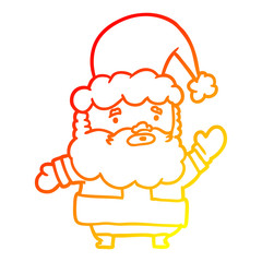 warm gradient line drawing santa claus waving