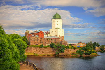 Fototapeta na wymiar Medieval castle on an island in the old town. Vyborg, Russia.