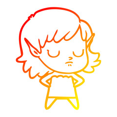 warm gradient line drawing cartoon elf girl