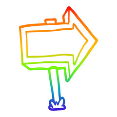 rainbow gradient line drawing cartoon pointing arrow sign