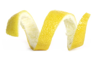 Lemon peel curl isolated on white background