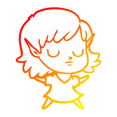 warm gradient line drawing cartoon elf girl