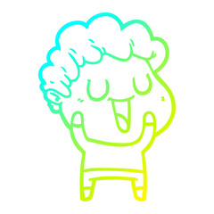 cold gradient line drawing laughing cartoon man