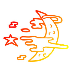 warm gradient line drawing cartoon spooky moon and clouds