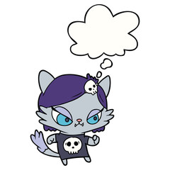 cartoon tough cat girl and thought bubble