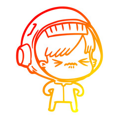 warm gradient line drawing cartoon astronaut woman