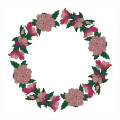 Romantic wreath with flowers and leaves. Romantic vector elements for card. Save the date and invitation.