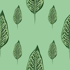 Fototapeta na wymiar Seamless pattern with leaves of ficus benjamin on green background