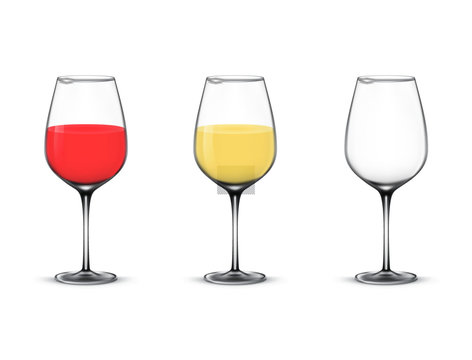 Vector illustration of wineglass with red, yellow wine on transparent background