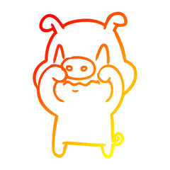 warm gradient line drawing nervous cartoon pig