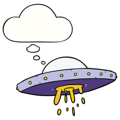 cartoon flying UFO and thought bubble