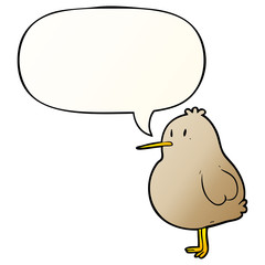 cute cartoon kiwi bird and speech bubble in smooth gradient style